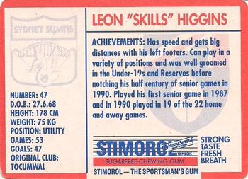 1991 Scanlens Stimorol #136 Leon Higgins Back